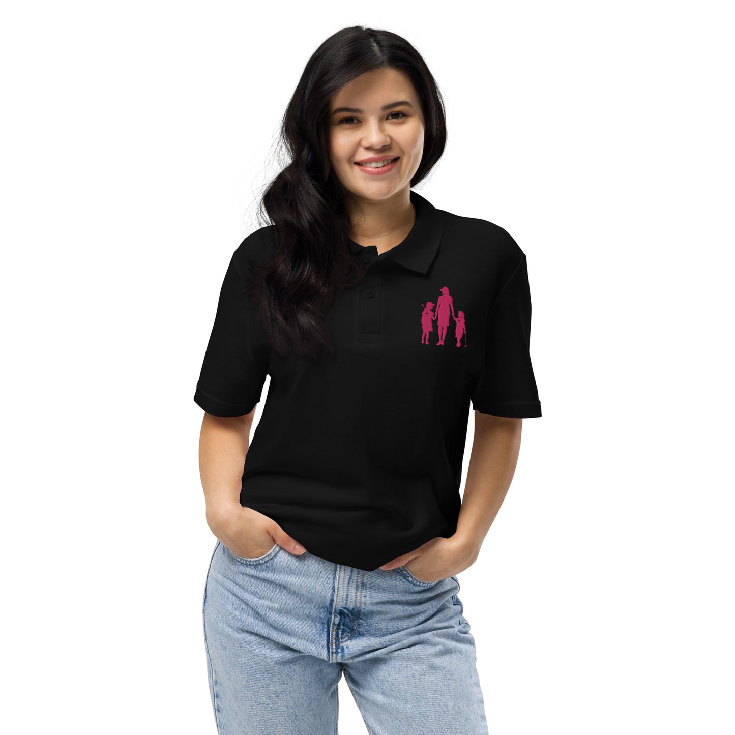 Womens pique polo shirt GMG (Pink Logo)
