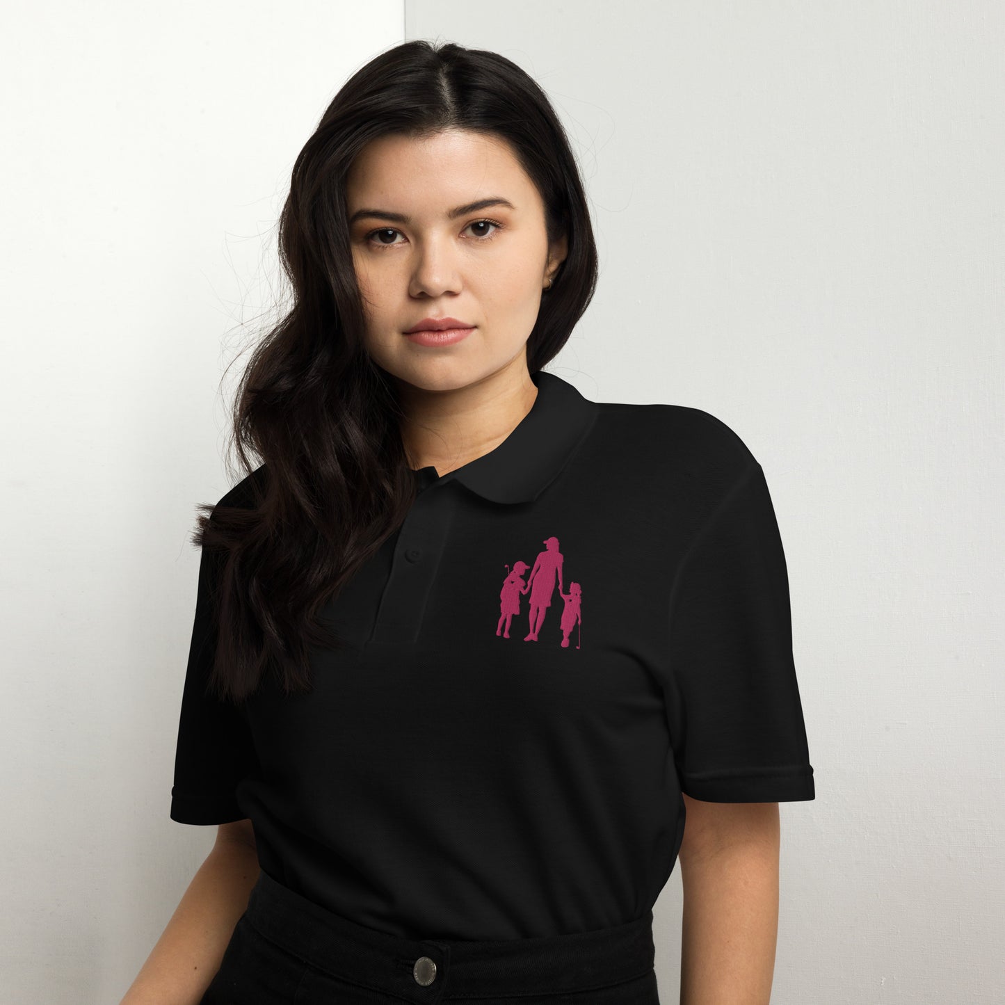Womens pique polo shirt GMG (Pink Logo)