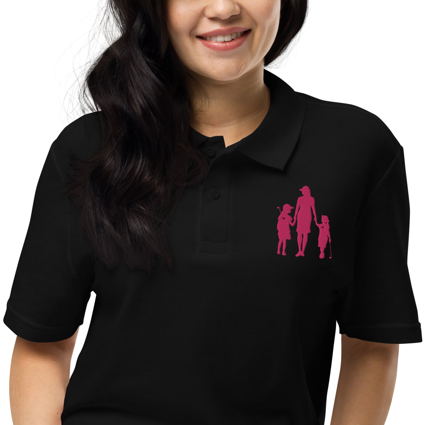 Womens pique polo shirt GMG (Pink Logo)