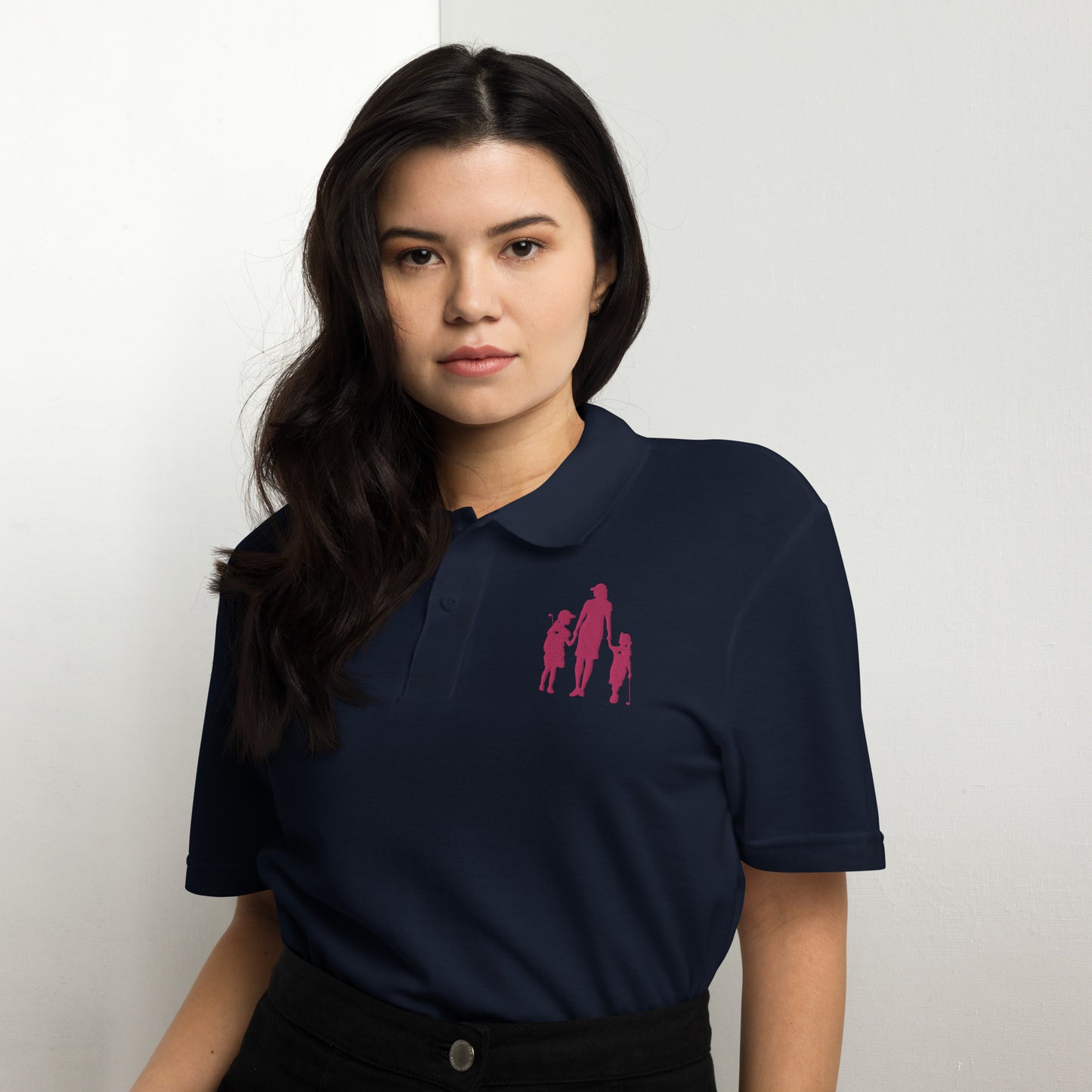 Womens pique polo shirt GMG (Pink Logo)