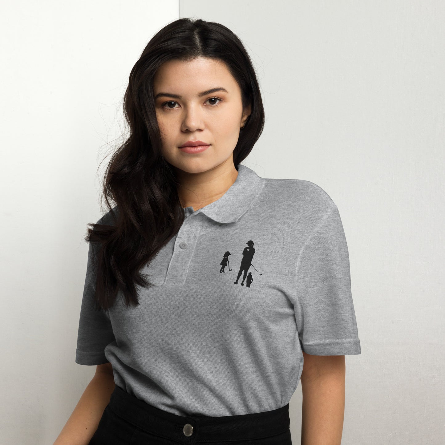Womens pique polo shirt GM (Black Logo)