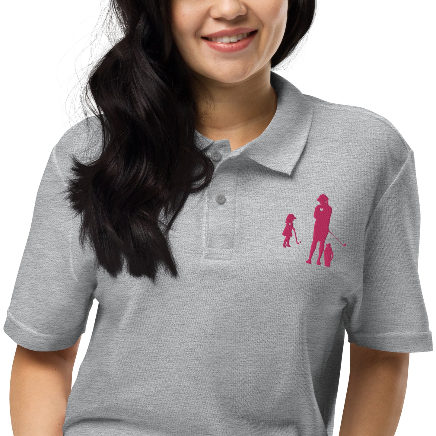 Womens pique polo shirt GM (Pink Logo)